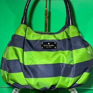 Kate Spade New York w/Green & Blue Stripes Story line Satchel 15.5” x 10” x 4”